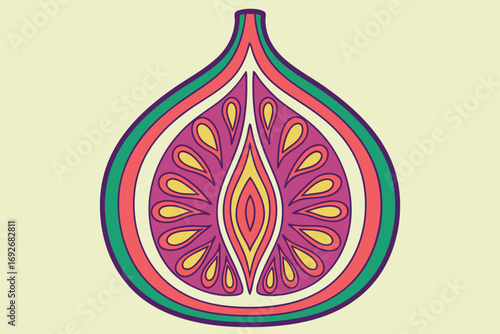 Colorful Stylized Cross- Section of a Fig Fruit food cross-section