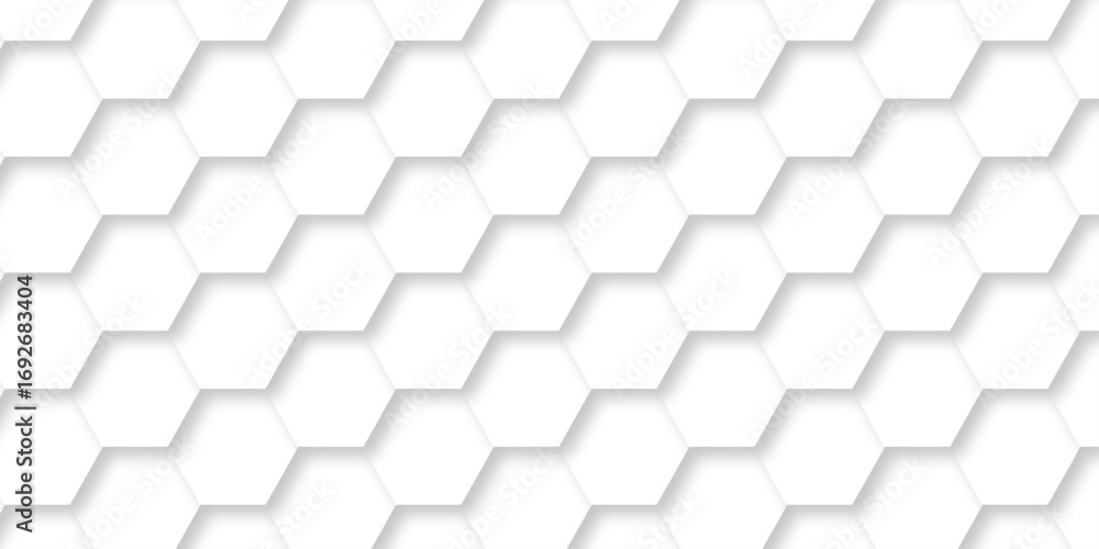 Fototapeta premium Abstract pattern hexagonal white technology line paper background. Hexagonal grid tile mosaic structure mess cell design. white and gray hexagon honeycomb football geometric copy space business text. 