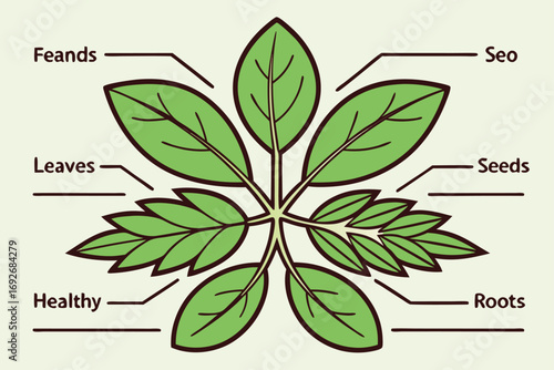 Diagram of a Plant with Labeled Parts on Cream Background leaves roots
