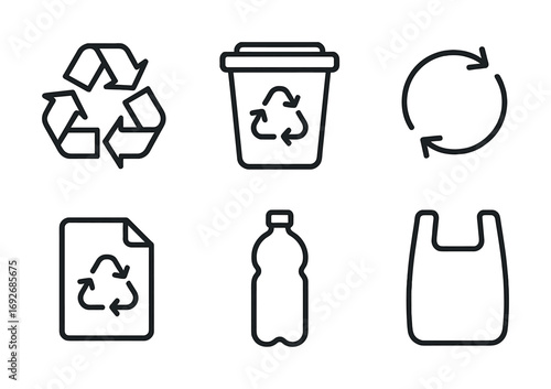 Recycling symbols and icons for sustainable waste management