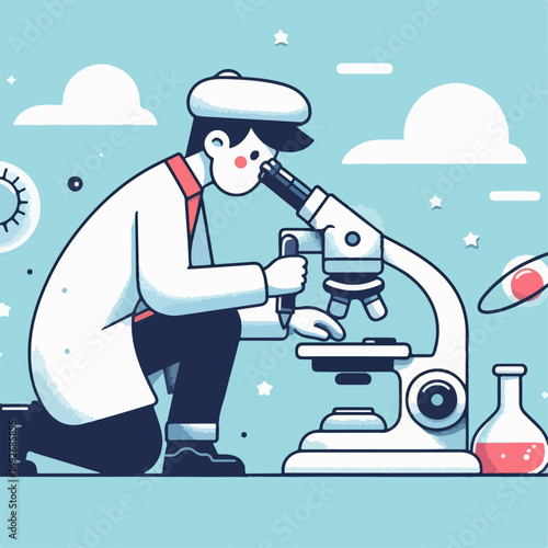 illustraition of a person using a microscope 