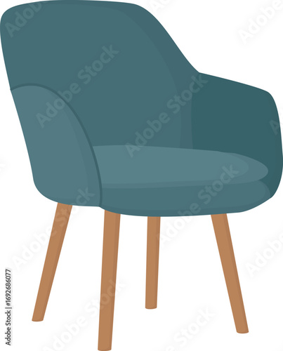 Seafoam green armchair with sleek wooden legs combining modern elegance with cozy comfort. Chair  in minimalist style isolated on white