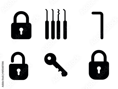 Lock and key tools collection: padlocks, keys, and lock picks for security enthusiasts
