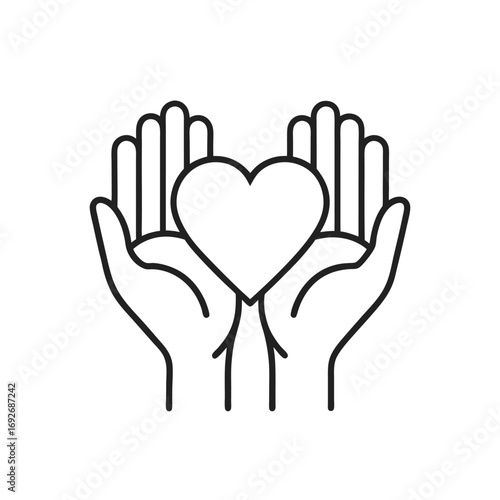 Hands in heart shape, Charity and donation line icon. Awareness, volunteer, donor, organ donation, give love.