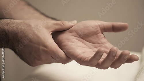 Wallpaper Mural Person feeling wrist, checking pulse or experiencing pain. Health monitoring, medical examination, injury, discomfort, healthcare concept Torontodigital.ca