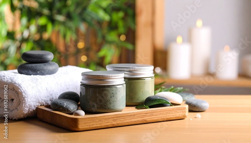 Relaxing mud pack treatment setup with natural ingredients and soothing ambiance for pampering sessions