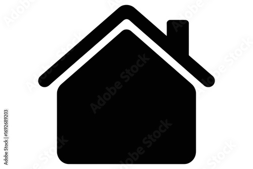 Illustration of a simple black house silhouette with a chimney on a white background view