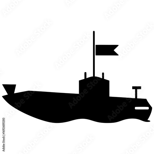 Black silhouette of a submarine on wavy water