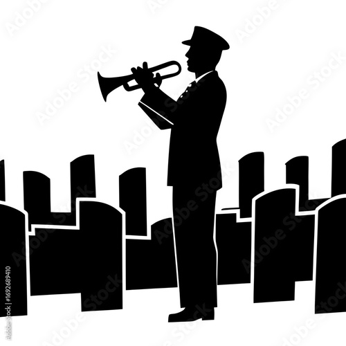 Bugler plays taps at military cemetery