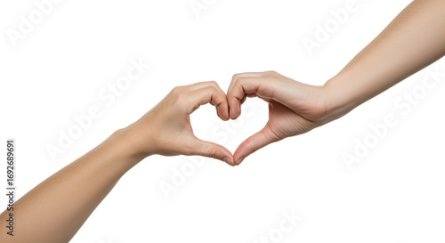 Two hands forming a heart shape against a plain Transparent Background