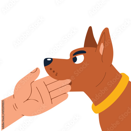 Dog biting hand transmitting rabies bacteria virus animal healthcare symbol cartoon