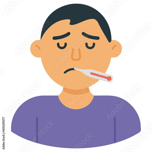 Ill man with cold fever and thermometer male feeling sick influenza symptom vector