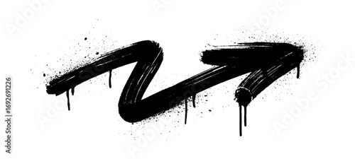 Graffiti spray paint zigzag arrow right with drips, splatters and grungy texture. Hand drawn street art urban bold arrow icon. Perfect for stickers, tattoos, and hip hop-inspired designs.