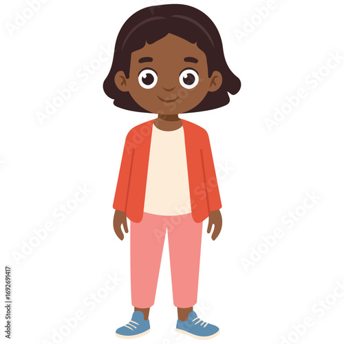 Back to school concept cheerful African American schoolgirl cute cartoon character