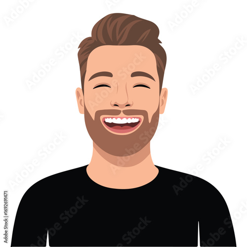 Laughing stylish modern young man face expression male emotion handsome cartoon character