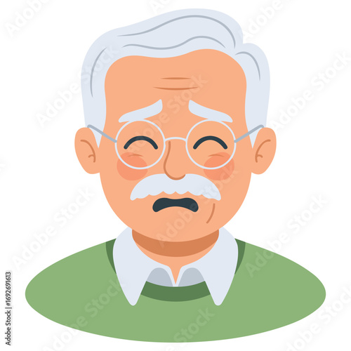 Grandfather sad face expression emotion of old man vector illustration on white background
