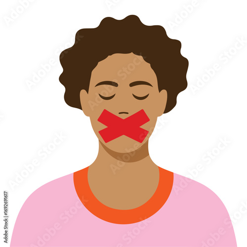 Portrait of young African American woman with mouth taped vector illustration isolated
