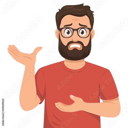 Man shrugging and spreading hands vector cartoon style sorry or I dont know concept