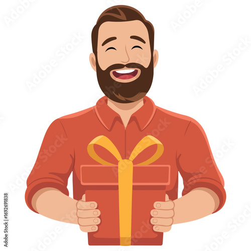 Man giving valentine gift holding red present box isolated vector illustration