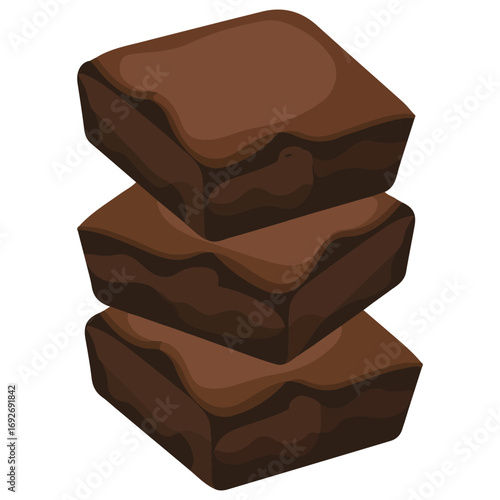 Isometric chocolate fudge brownie pieces traditional with nuts cocoa frosting vector