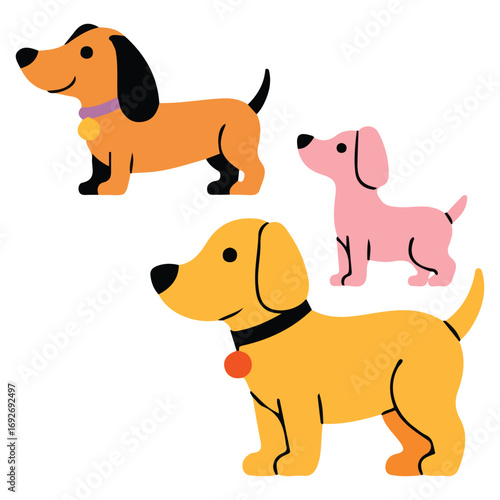 Dogs set cute cartoonish stylized pets clipart for baby products design vector