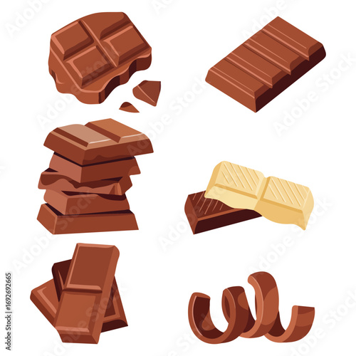 Chocolate sweets dessert parts black white chocolate realistic collection vector