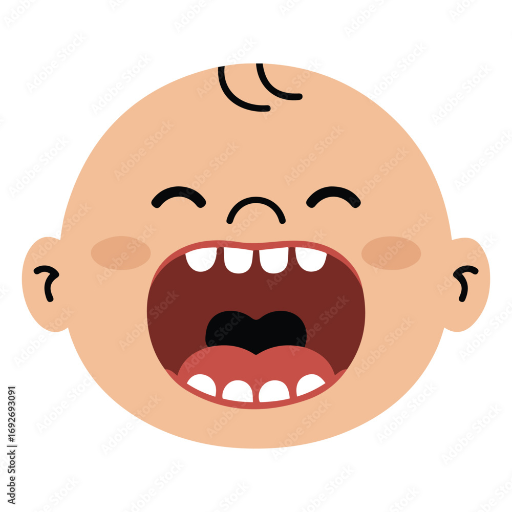 Naklejka premium Crying baby greeting card template kid face looking up cute cartoon character vector