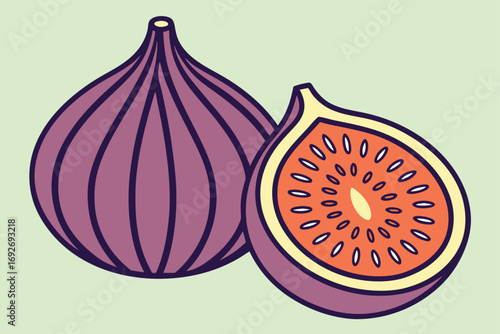 Purple Fig and a Sliced Fig Half figs fruit