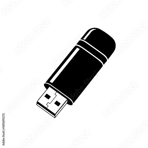 Modern black and white USB flash drive icon, perfect for tech, data storage, and design use
