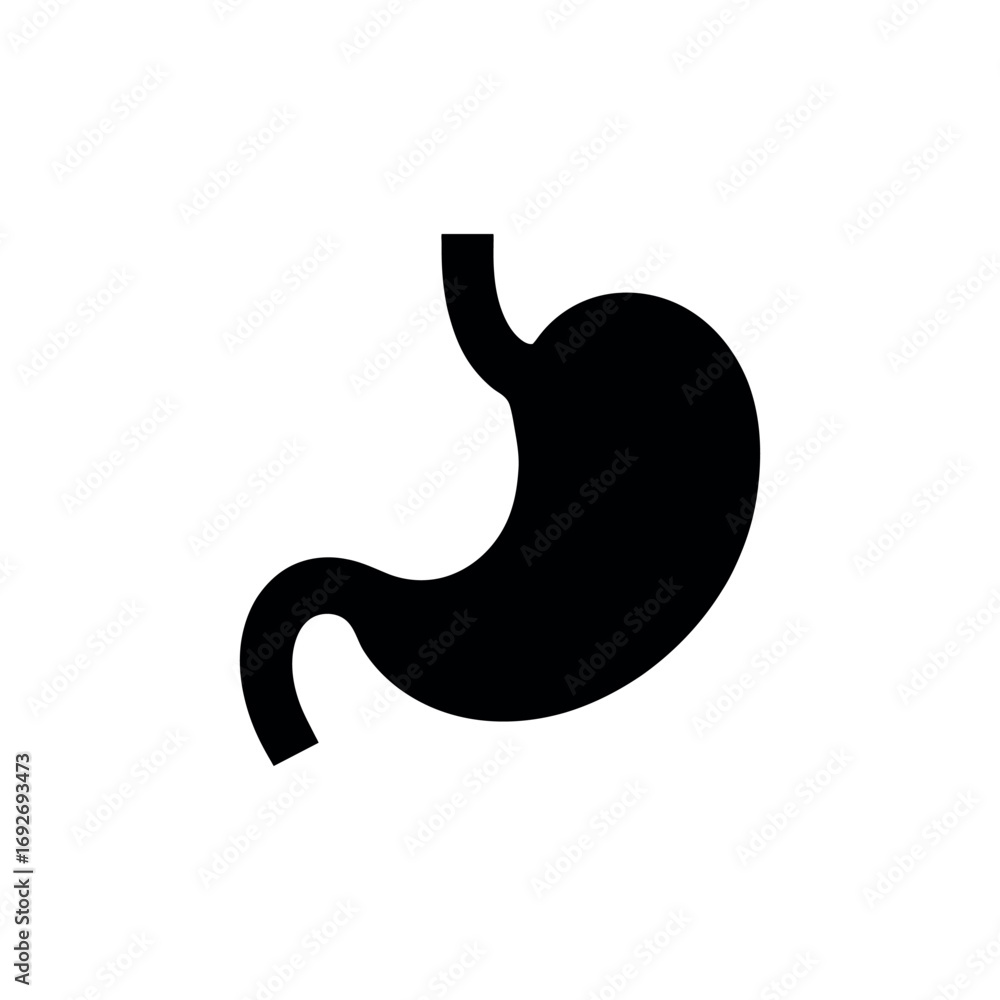Fototapeta premium Black stomach icon on white background showcasing human internal digestive organ anatomy