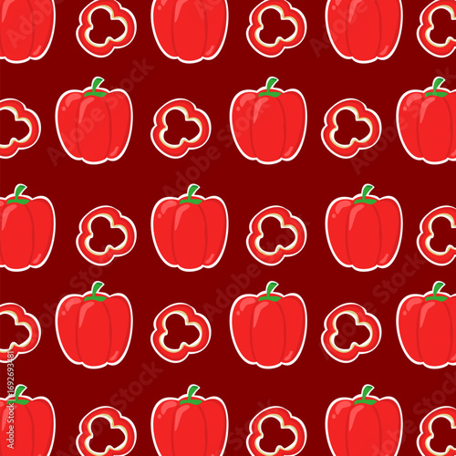 Red bell pepper with white outline seamless pattern. Can be used for wallpaper, paper wrapping, fashion fabric and decoration