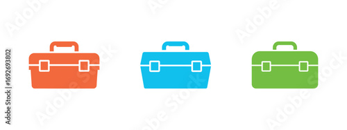Colorful toolbox icons set in orange, blue, and green on a white background