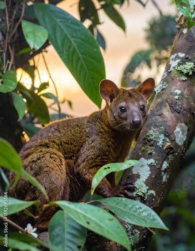 Close-up of a reddish-brown animal in a lush jungle setting