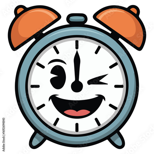 Wink alarm clock character cartoon isolated vector illustration on white background