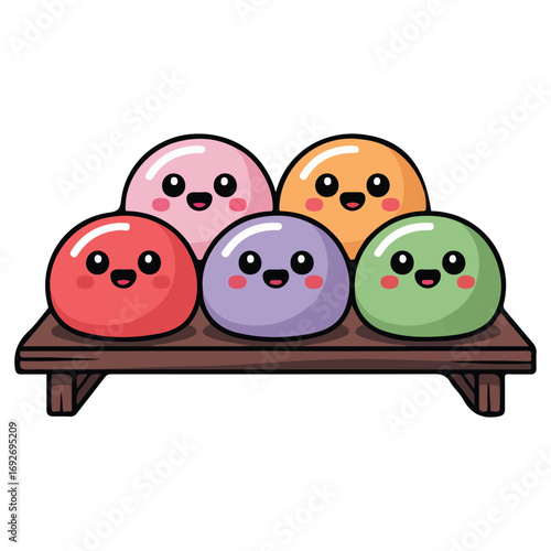 Mochi character design wallpaper free space text vector wood background isolated