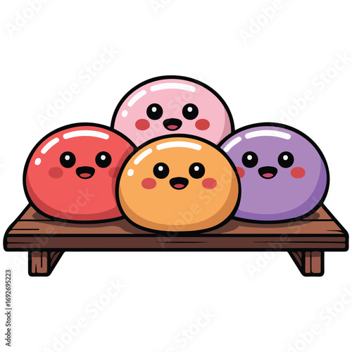 Mochi character design wallpaper free space text vector mochi on wood isolated