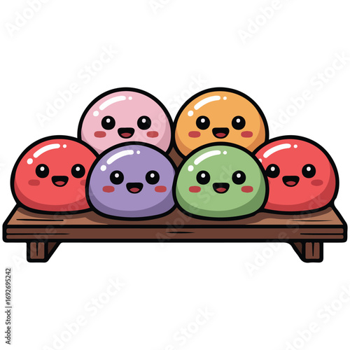 Mochi on wood character design wallpaper free space text vector illustration