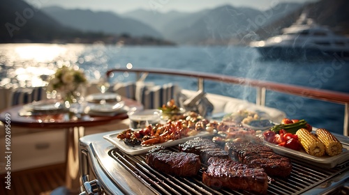 Grilling Steak and Seafood on a Luxury Yacht with Ocean View