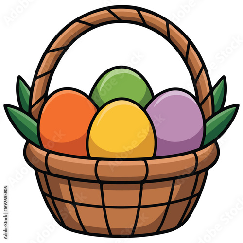 Festive Easter day elements with cute chicks and colorful eggs vector illustration
