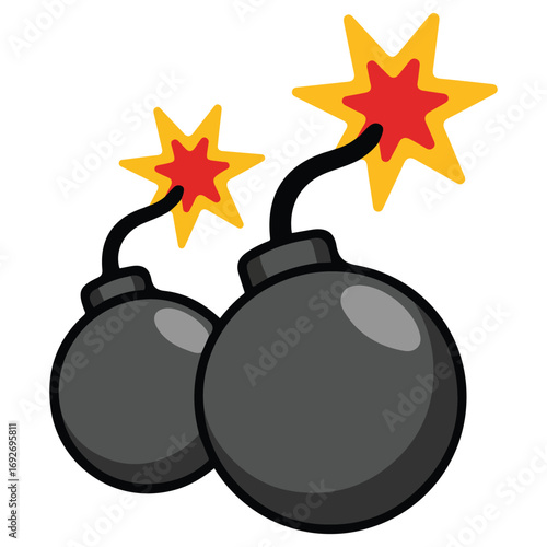 Circular explosive device with sparking fuse about to detonate vector illustration