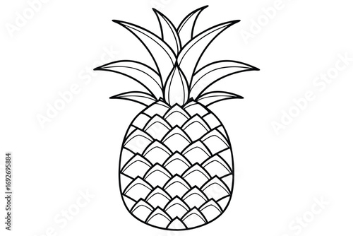 Simple Outline Drawing of a Pineapple Fruit with Green Leaves tropical food