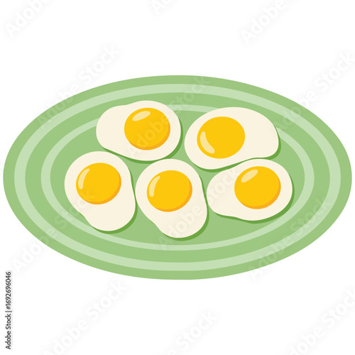 Sunny side up egg on a white plate isolated vector illustration on white background