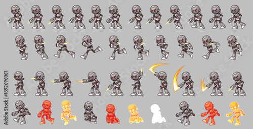 Grey Cyborg Robot Game Sprite Sheets