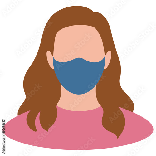 Fashionable woman wearing black medical mask for virus protection isolated vector illustration on white background