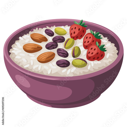 Wholesome muesli breakfast meal in bowl isolated vector illustration on white background