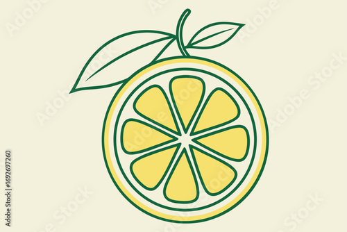 Slice of Lemon with Leaves on a Light Background fruit yellow