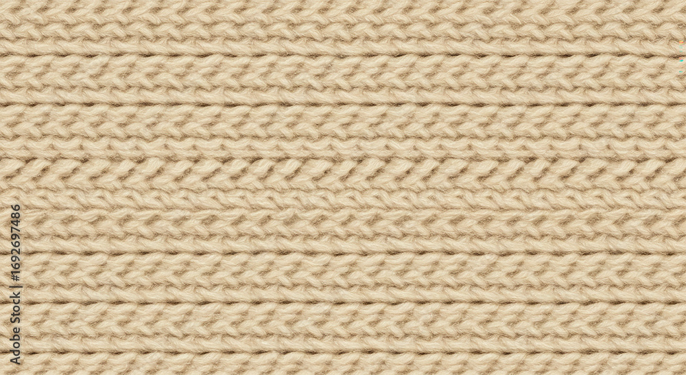 Close-up of beige knitted fabric Close-up of beige knitted fabric