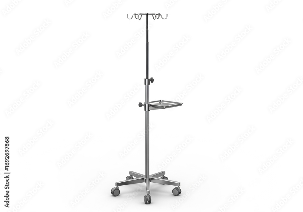 Obraz premium Medical iv stand with tray isolated on white background