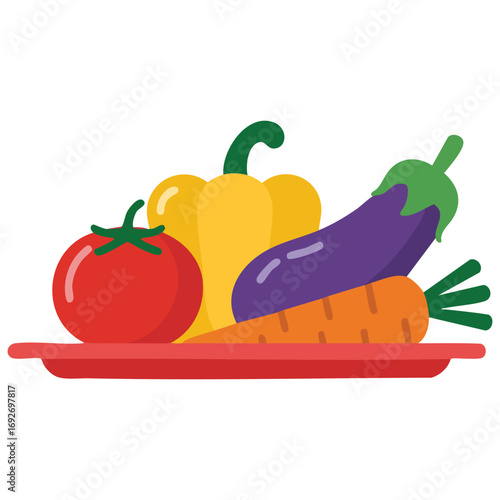 Assorted healthy vegetables on a plate isolated vector illustration on white background