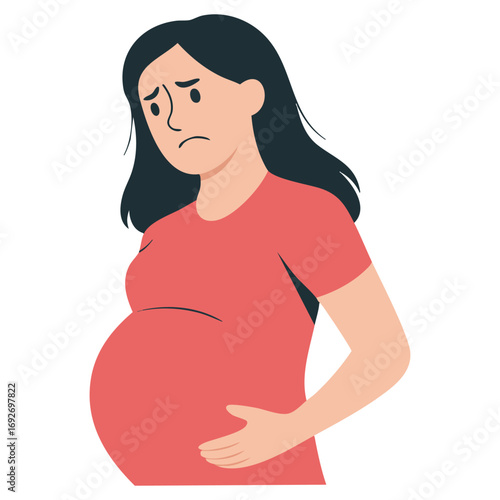 Worried pregnant woman with negative thoughts isolated vector illustration on white background
